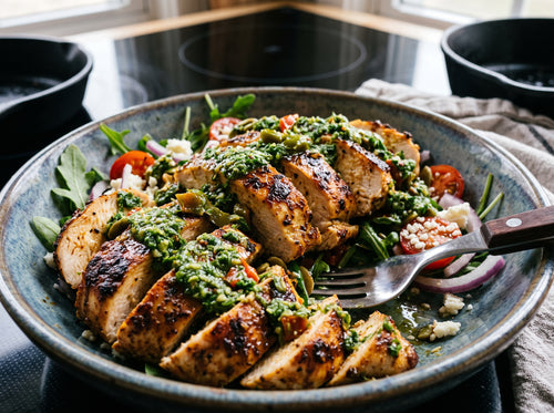 Roasted Jalapeño and Cilantro Pesto Chicken Salad